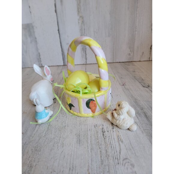 Vintage Easter bunny egg variety basket Springs set home decor figure - Picture 3 of 8